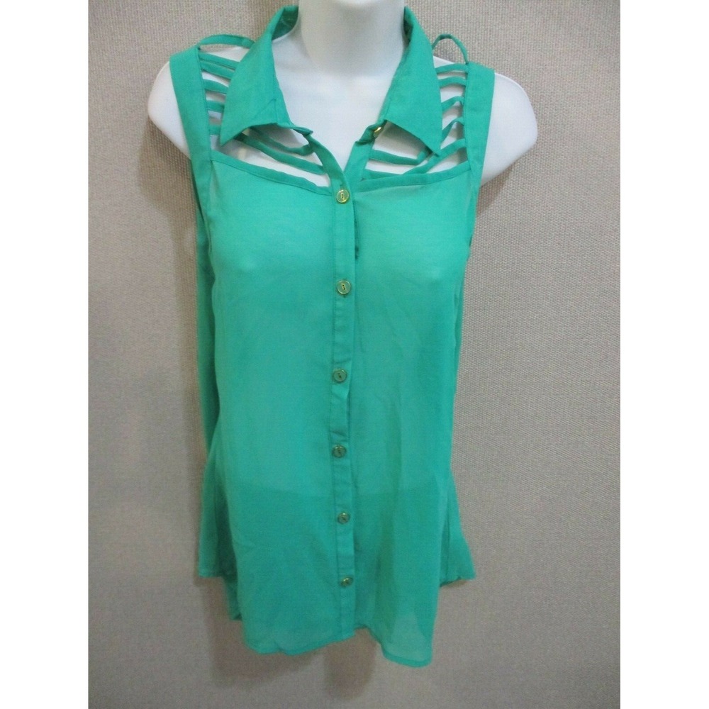 Heart Soul Top Size XL Sheer Green Sleeveless Lattice Shoulder & Upper Back